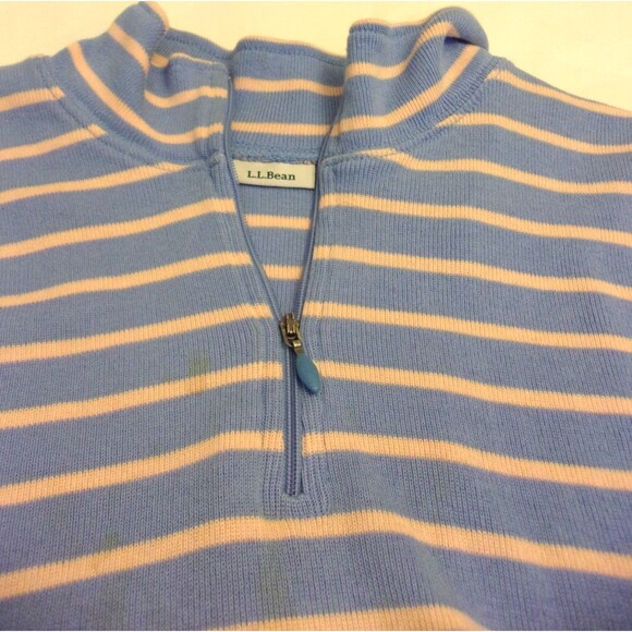 L.L Bean Pink Gray Striped Shirt Size L-XL .25 Front Zipper Cotton Stretchy - Picture 4 of 5